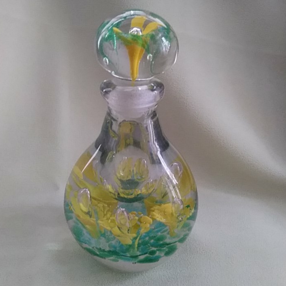Paperweight Perfume Bottle Yellow Flowers